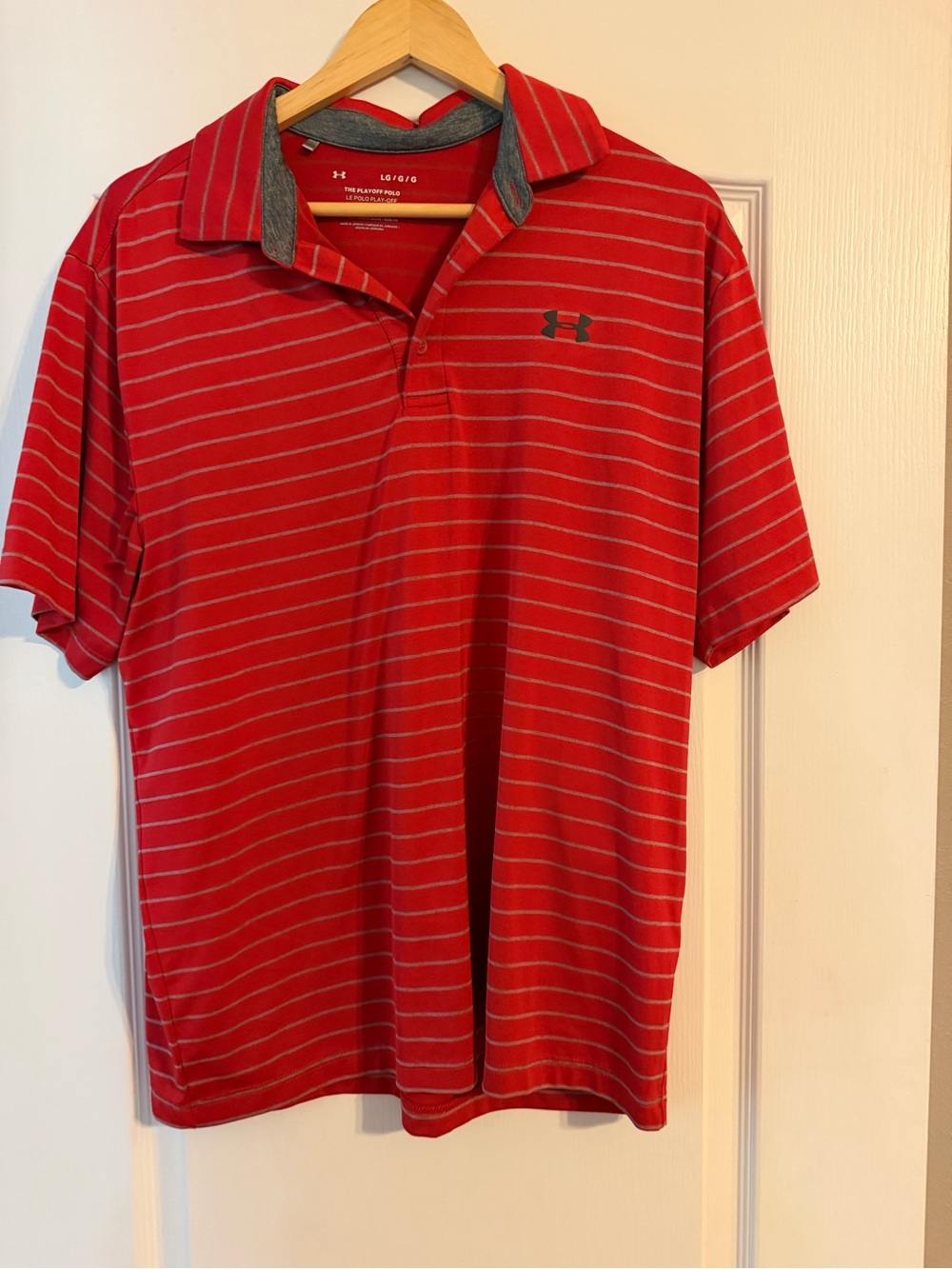 Under Armour Men’s Red Polo with Gray Stripe Accents